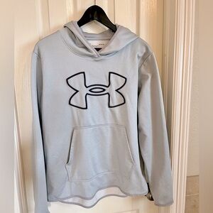 Under Armour Loose Women's Large Big Logo Embroidered Hoodie Gray Fleece Lined
